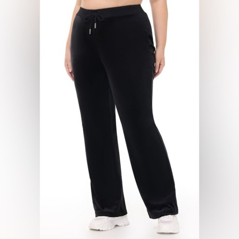 NWT Juicy Couture Black OG Big Bling Velour Track Pant 1X Plus Size Pull On Y2K - Picture 4 of 16